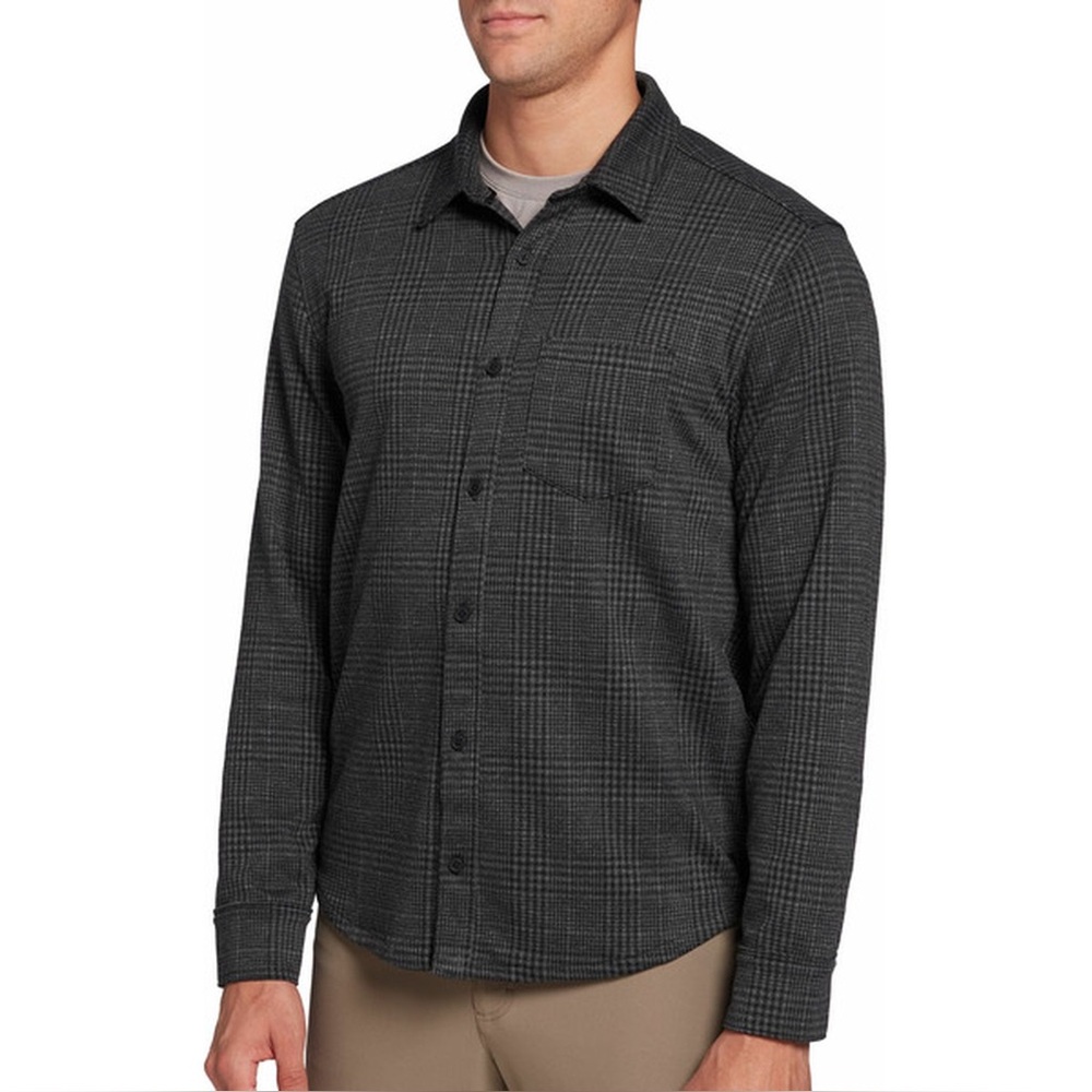 VRST Mens Medium Grid Plaid‎ Check Performance 4 away Stretch Button Down Shirt